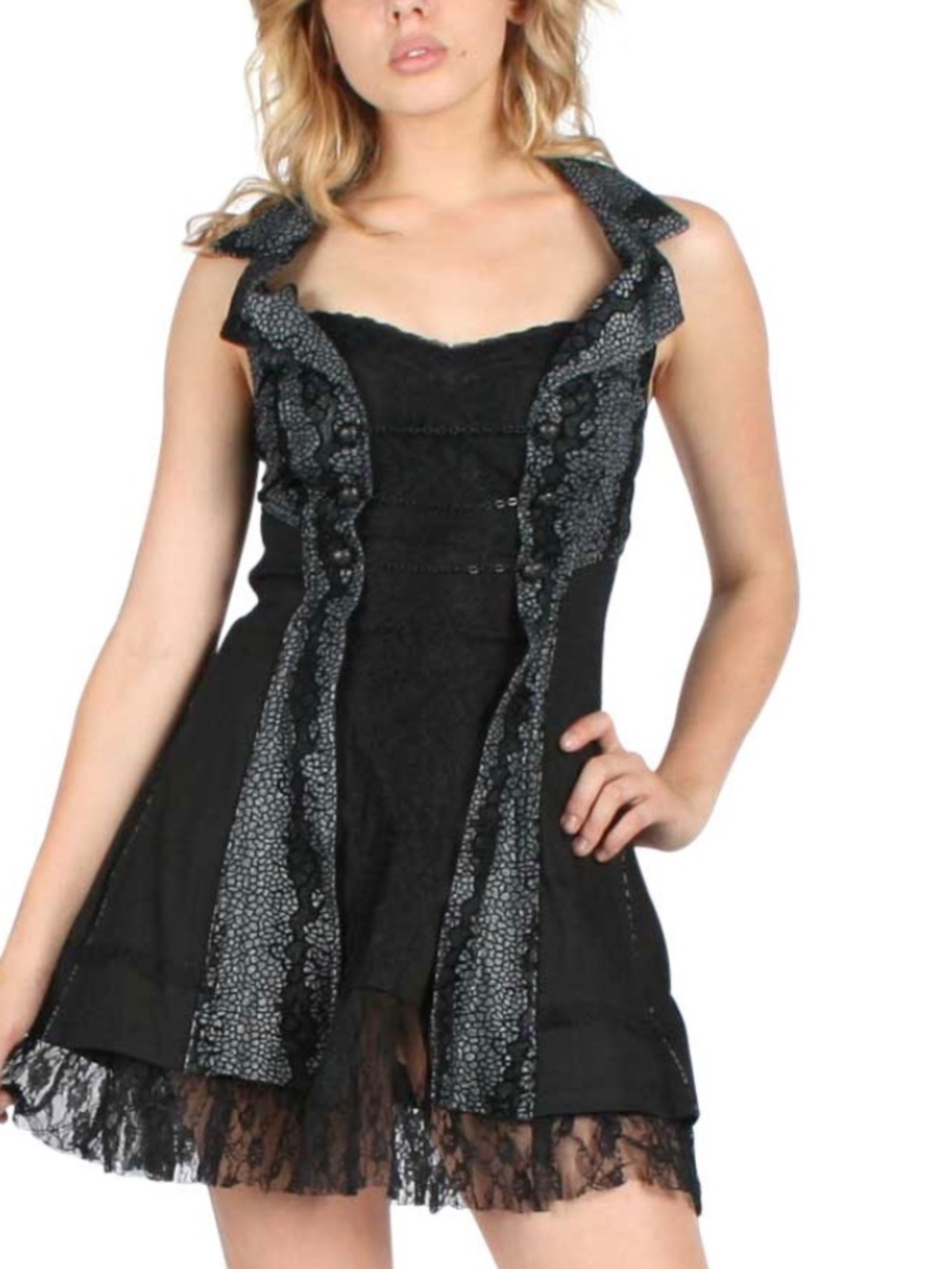 Tripp NYC Black and Grey Lace-Trim Mini Dress